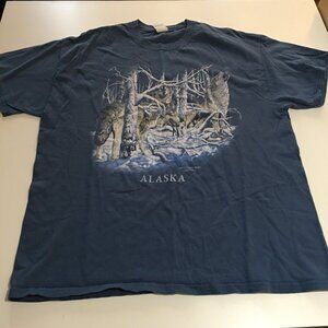 Vintage Alaska Wolves Wolf Nature T-Shirt Mens Size XL Blue Y2K